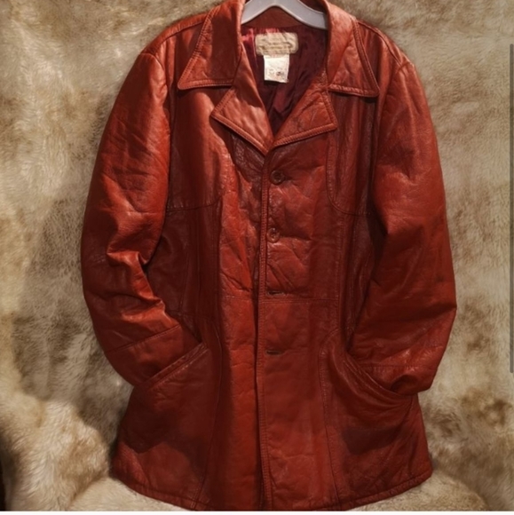 Vintage orange leather coat - Picture 3 of 3